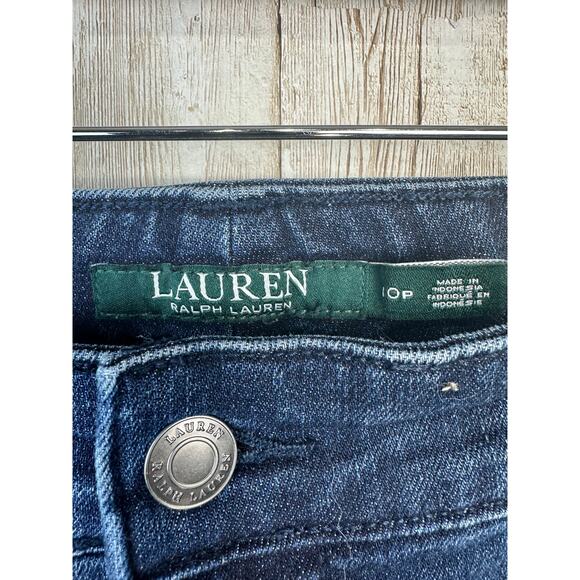 Lauren Ralph Lauren Skinny Crop Jeans 10P Womens Blue Embroidered Denim Floral - Picture 5 of 10